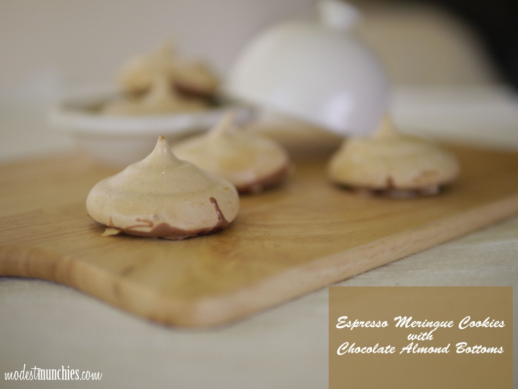 espresso meringue cookies with chocolate almond bottoms