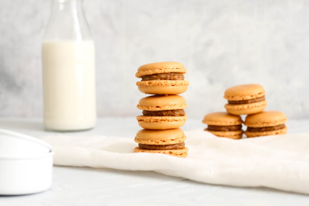 biscoff macaron stacks and milk bottle