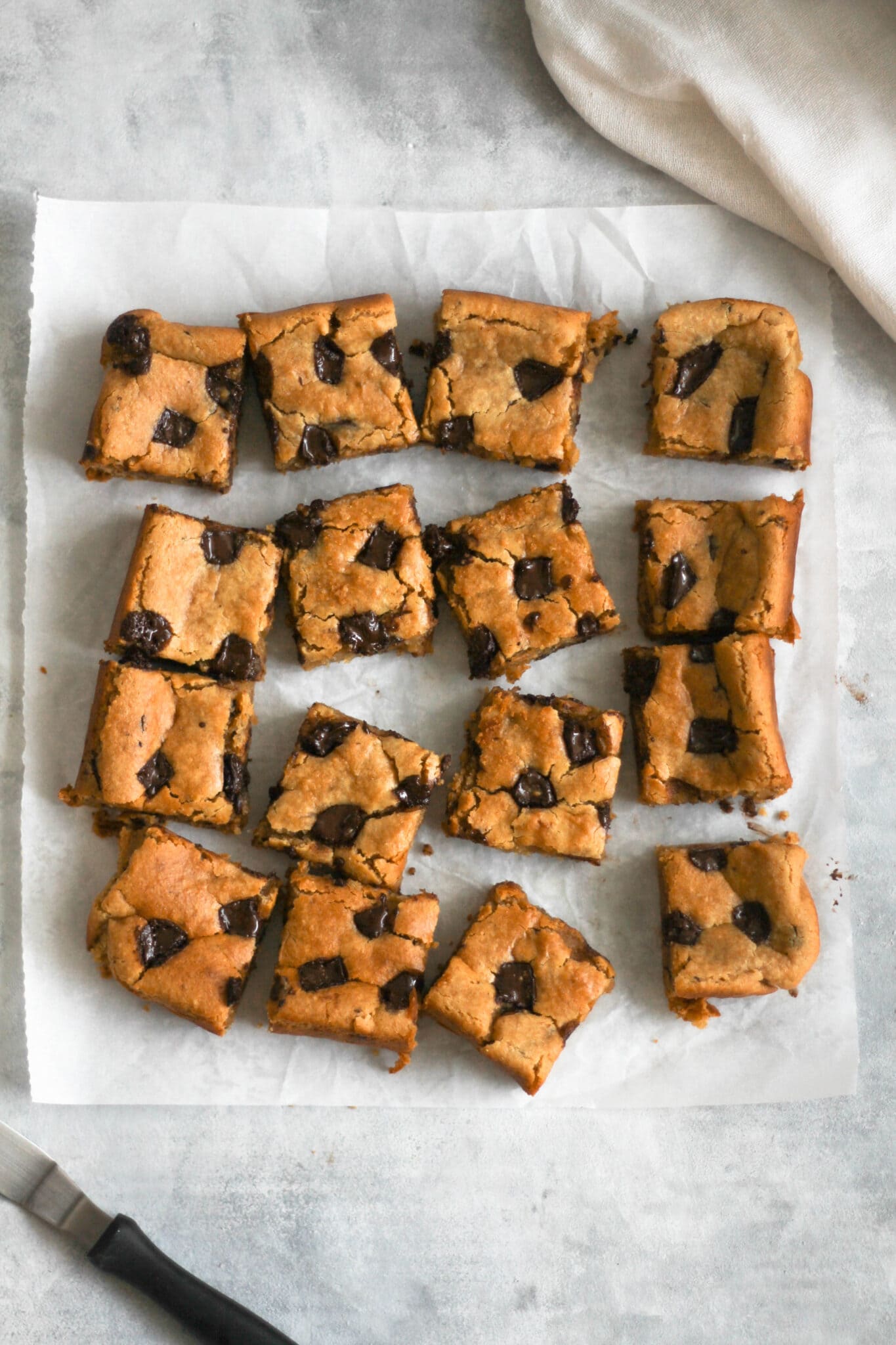 Peanut Butter Chocolate Chip Chickpea Blondies - Modest Munchies