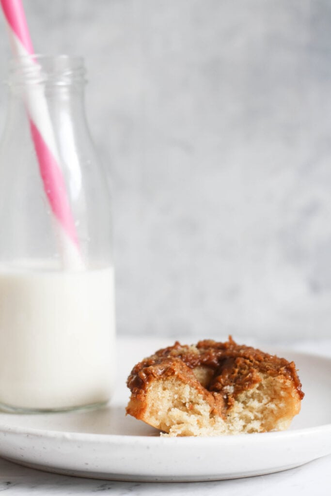 Baked biscoff donut with a bite and milk
