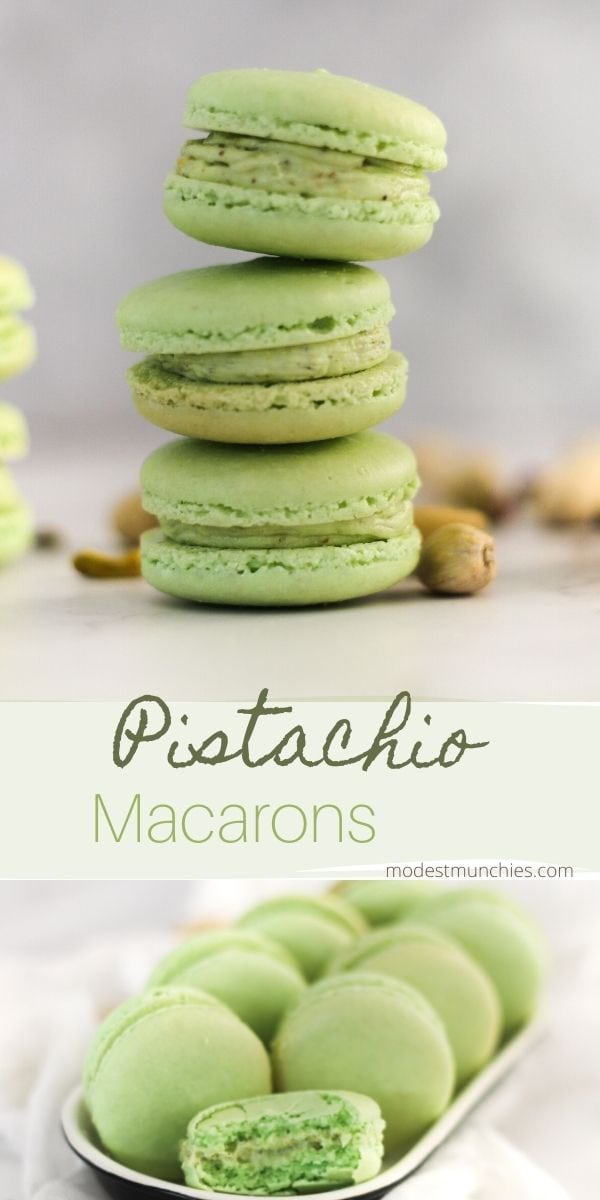Pistachio Macarons with text overlay