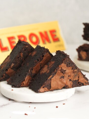 Toblerone brownie triangles in a row.