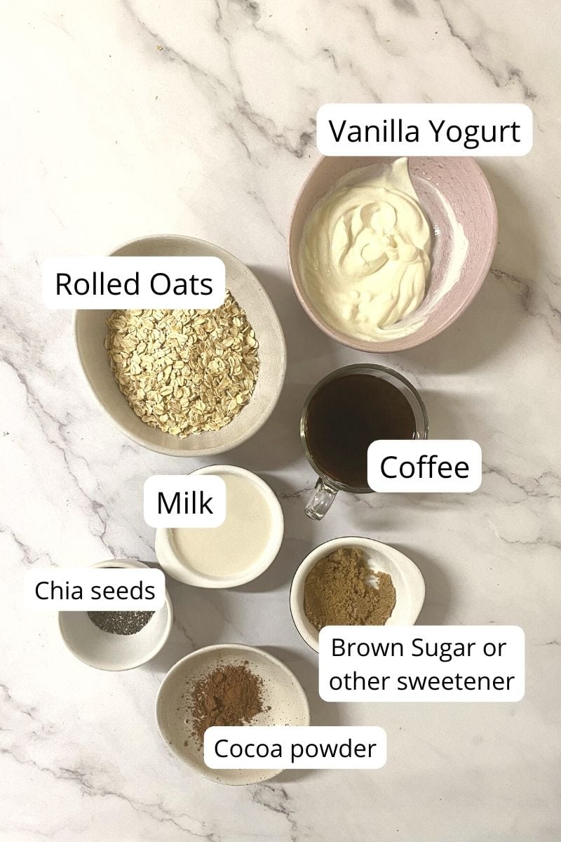 Ingredients needed for Tiramisu overnight oats.
