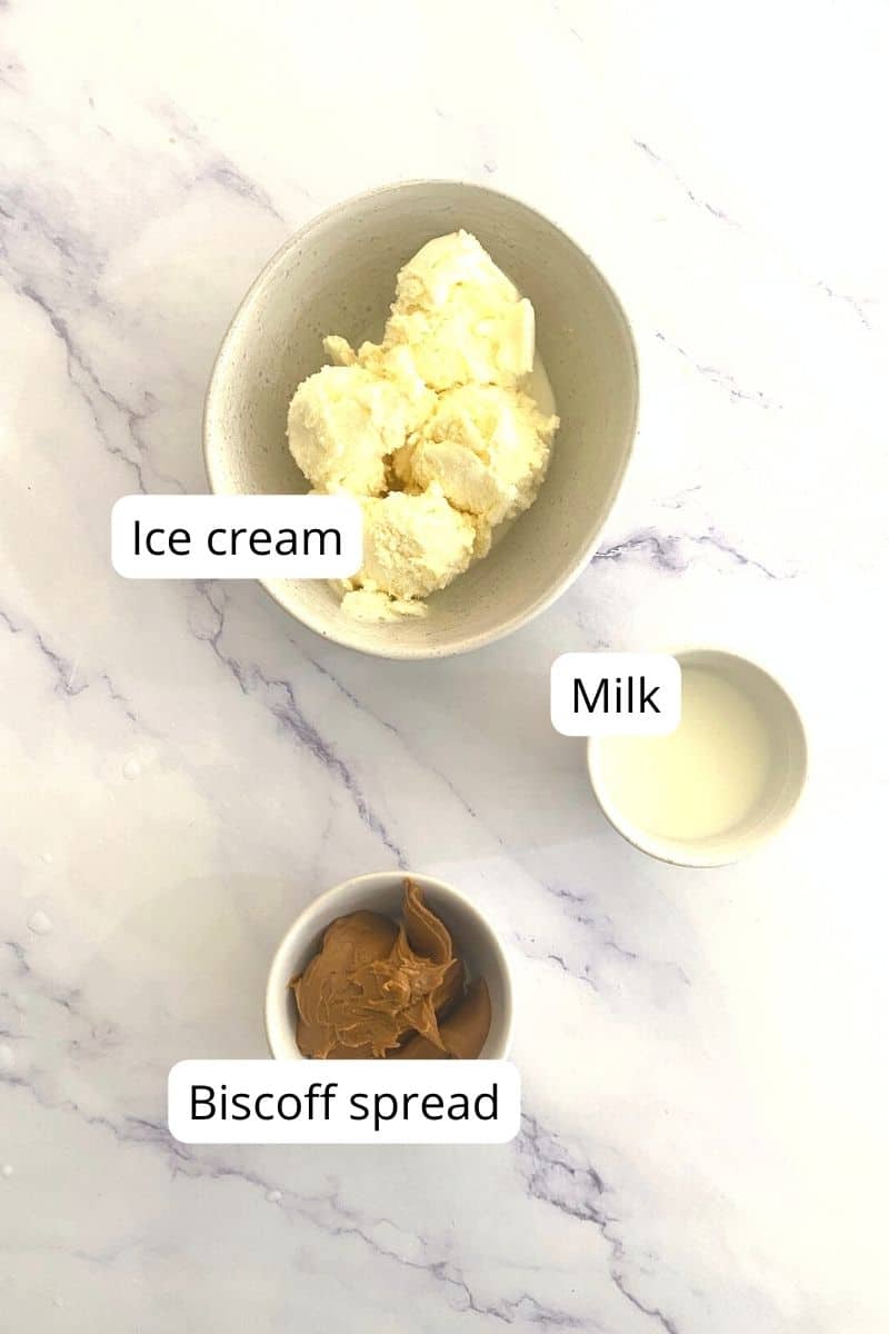 Ingredients needed for biscoff milkshake.