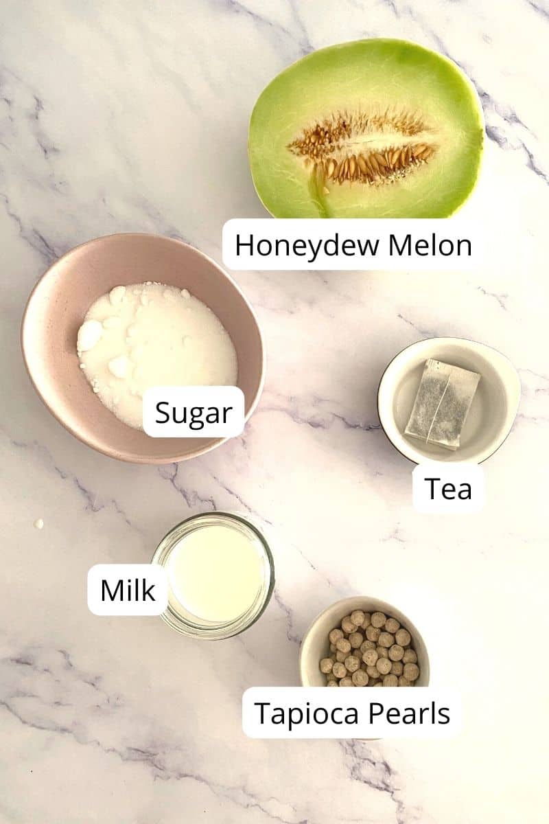 Ingredients needed for Honeydew milk tea.