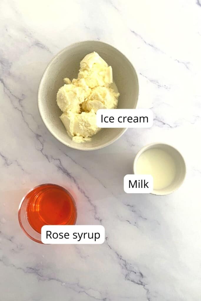 Rose milkshake ingredients.