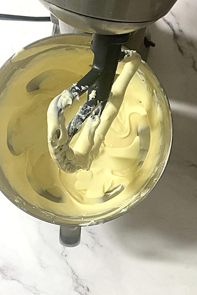 Cream added to cheesecake batter.