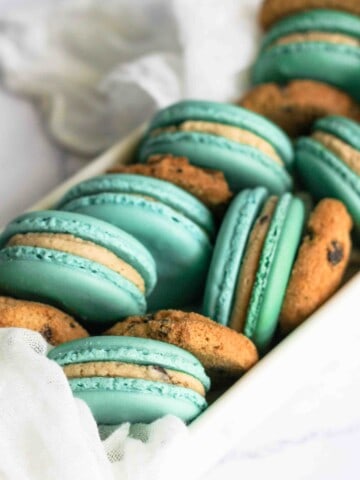 Macarons with cookie dough buttercream and cookies.