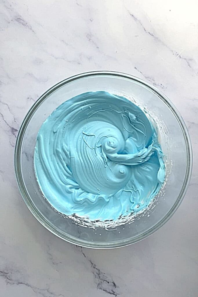 Blue meringue in bowl.